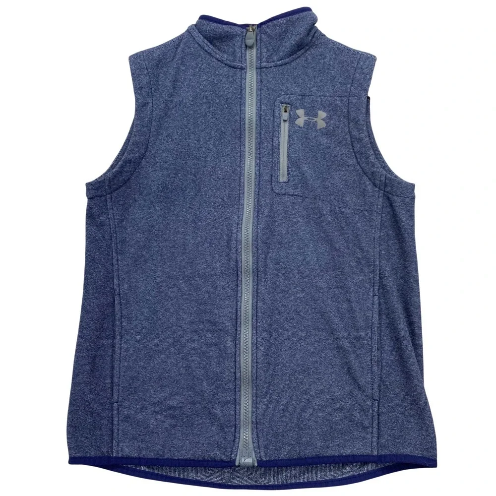 Under Armour Full Zip Vest Kids Youth Large Blue Heathered HeatGear 1259700